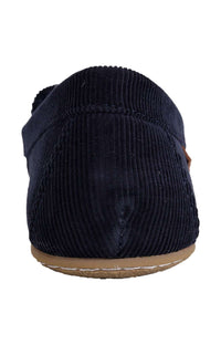 Thumbnail for Close-up of the (SMF6212ARL) Collins Moc Slippers in Navy, showcasing the stylish moc-toe design and plush faux fur trim