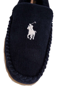 Thumbnail for Collins Moc Slippers in Navy with comfortable faux fur lining