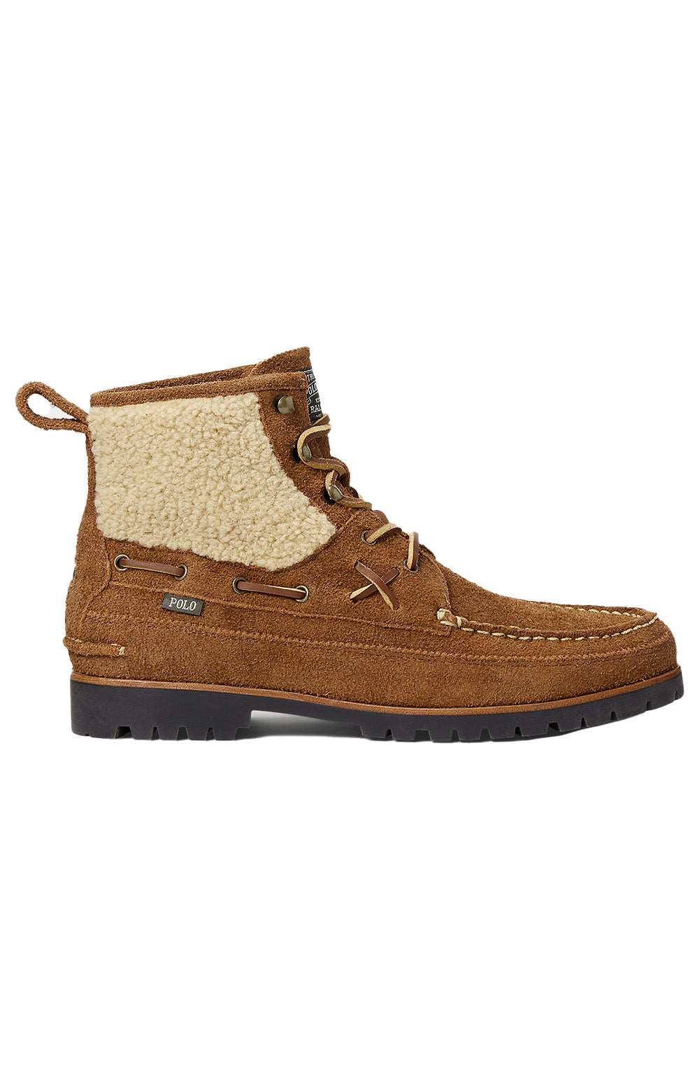 Ranger Mid Suede & Faux-Shearling Boots - Teak in outdoor setting