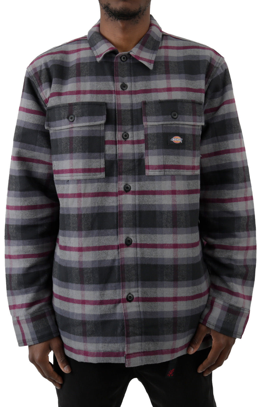 Men's (TJR03APW) Moulton Jacket in black, wine, and grey plaid pattern