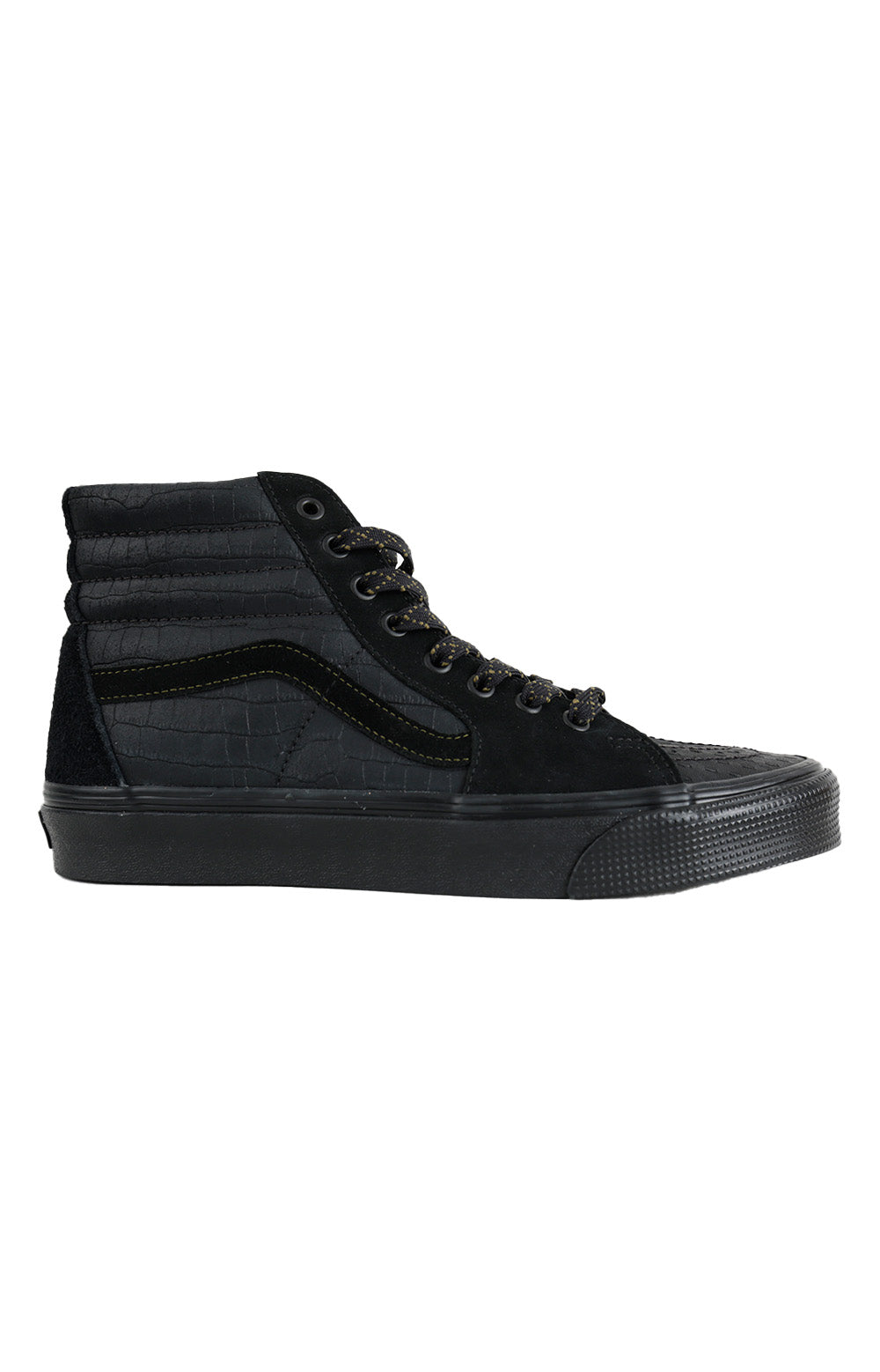 (BVT1OJ) Mono Patchwork Sk8-Hi Shoes - Blackout in black color with unique patchwork design on the sides and comfortable high-top style