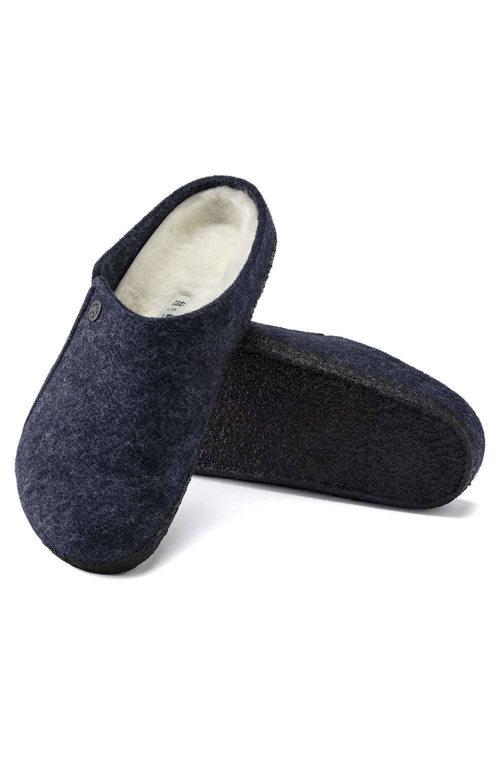 Close up of Zermatt Shearling Wool Felt Slippers - Dark Blue