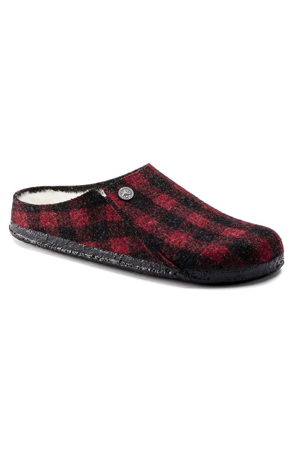 (1017542) Zermatt Shearling Wool Felt Slippers - Plaid Red in cozy red plaid pattern with soft shearling lining 