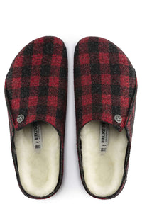 Thumbnail for  Warm and stylish Zermatt Shearling Wool Felt Slippers in red plaid pattern