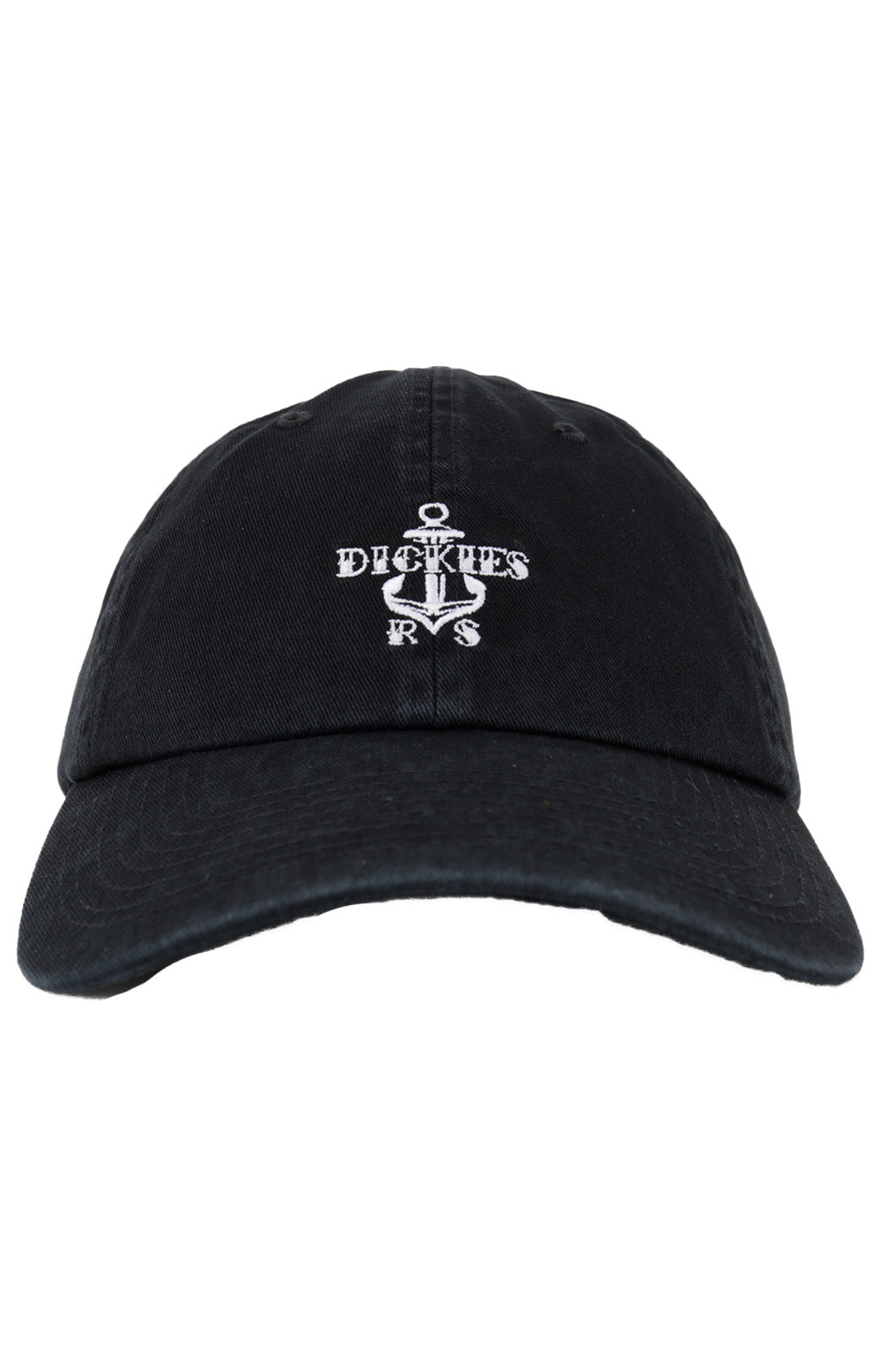 Black Dickies Skateboarding Flat Bill Cap with adjustable strap and embroidered logo