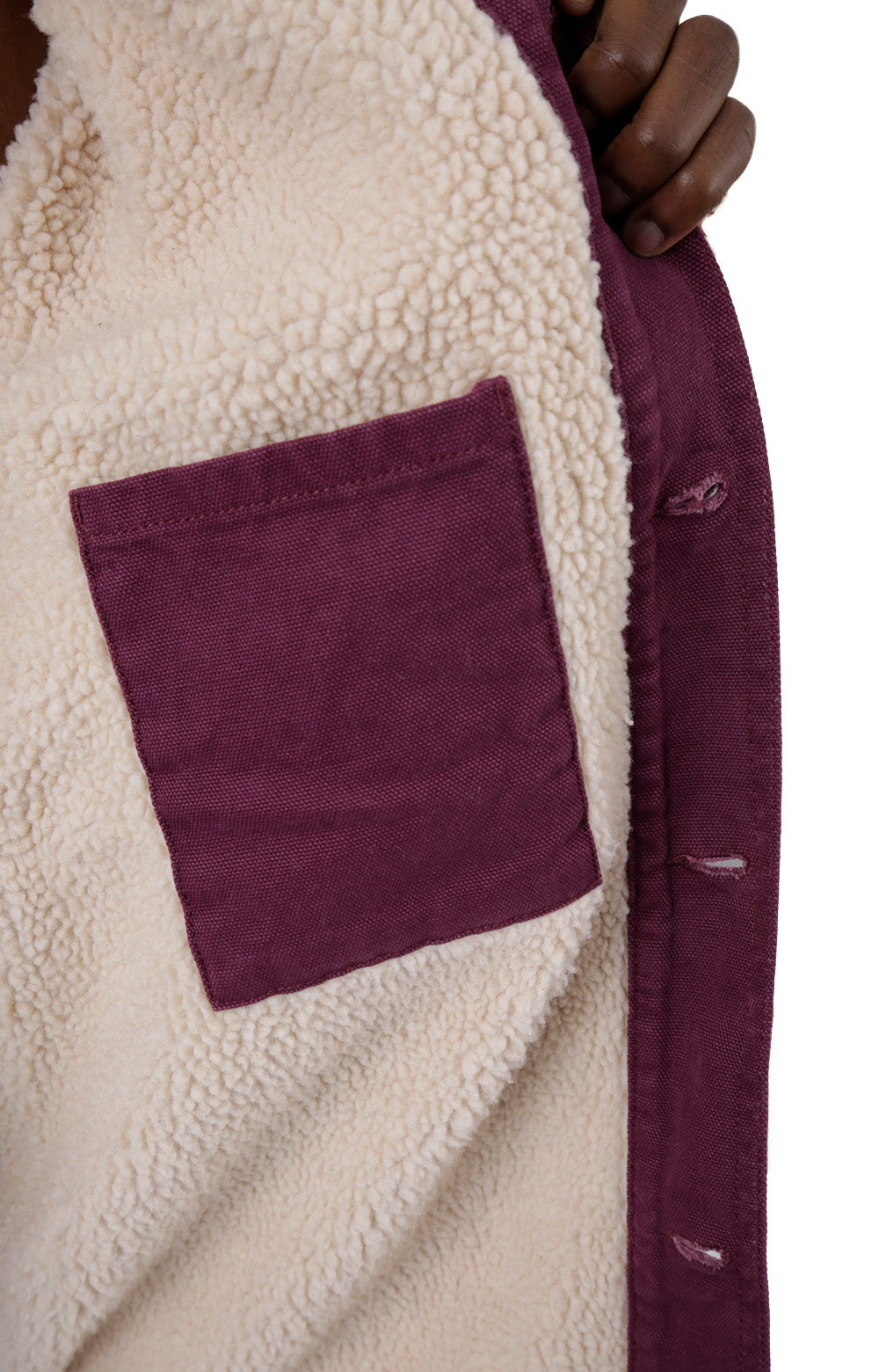  Stylish and durable (TCR04SRW) Stonewashed Duck Lined Chore Coat in vibrant Stonewashed Grape Wine, side view with adjustable cuffs and warm lining