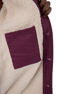 Thumbnail for  Stylish and durable (TCR04SRW) Stonewashed Duck Lined Chore Coat in vibrant Stonewashed Grape Wine, side view with adjustable cuffs and warm lining