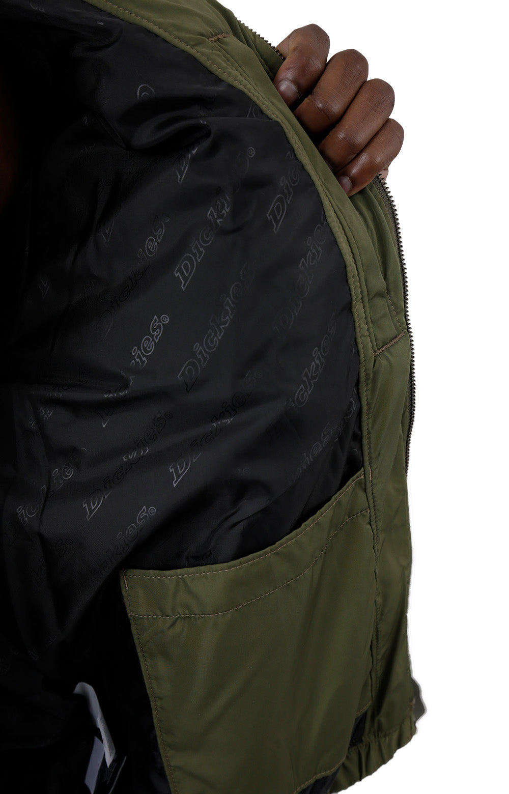 Close-up of the high-quality stitching and fabric of the Eisenhower Puffer Jacket