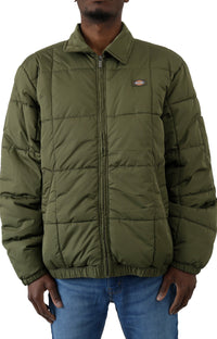 Thumbnail for (Eisenhower Puffer Jacket in Military Green with Full-Zip Closure and Hood)