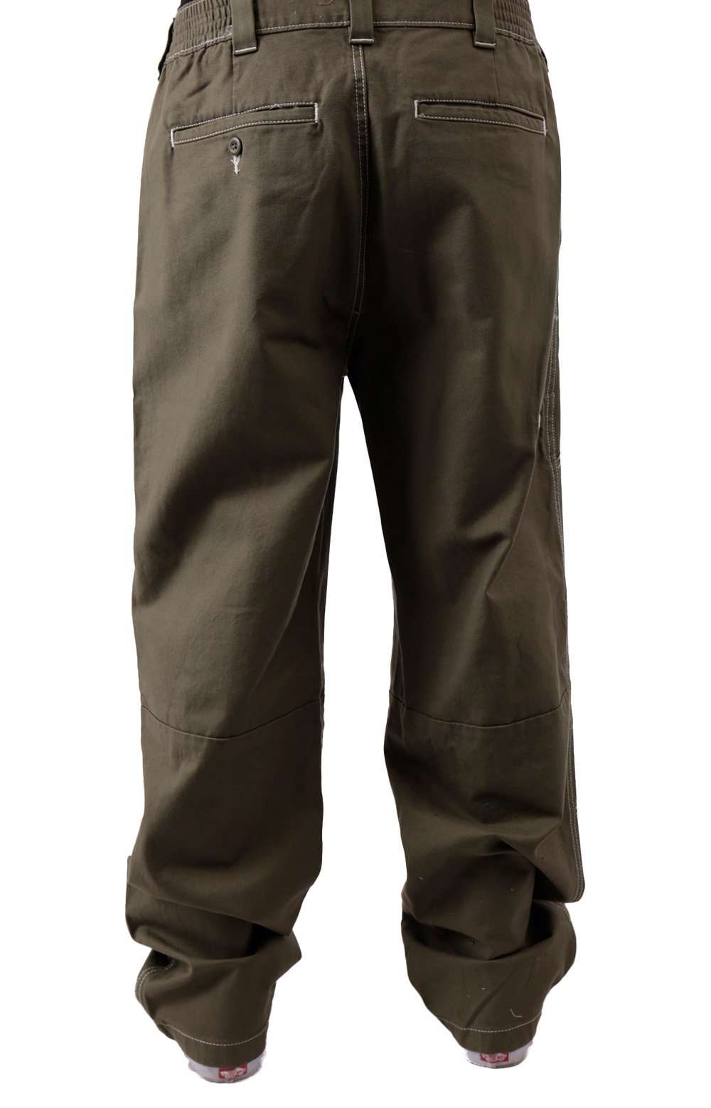 Model wearing (WPR23ML) Rainsville Pant in Military Green, showcasing its relaxed fit and adjustable waistband