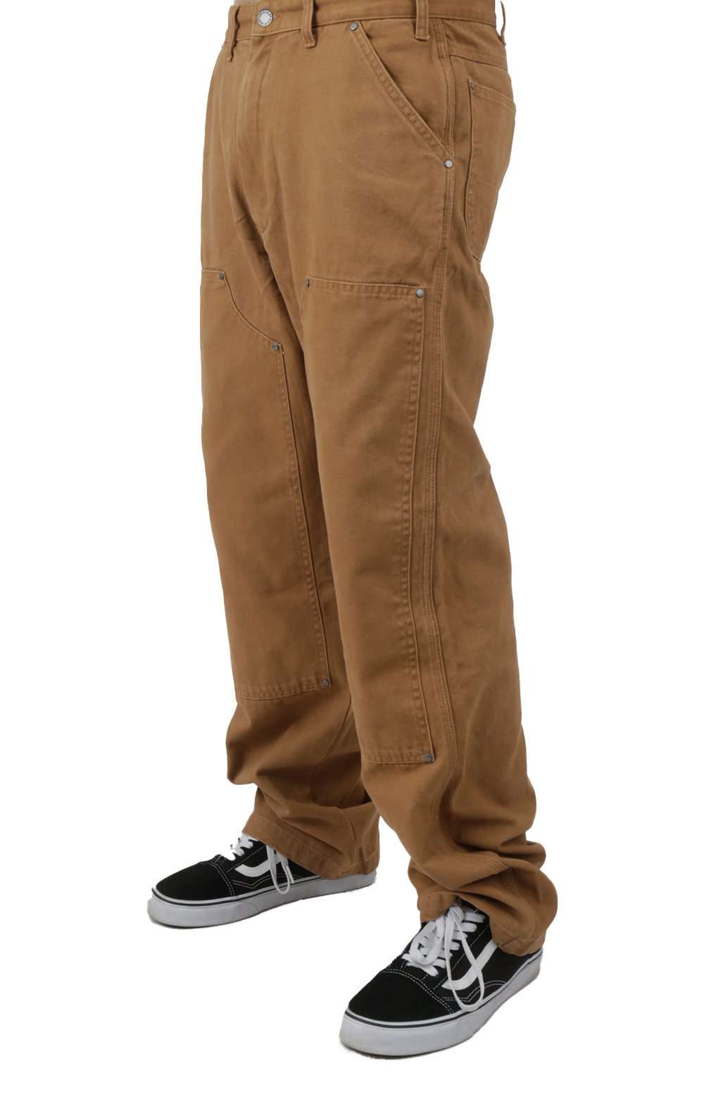 Stonewashed brown duck double front pants by DUR02SBD, sturdy and comfortable workwear