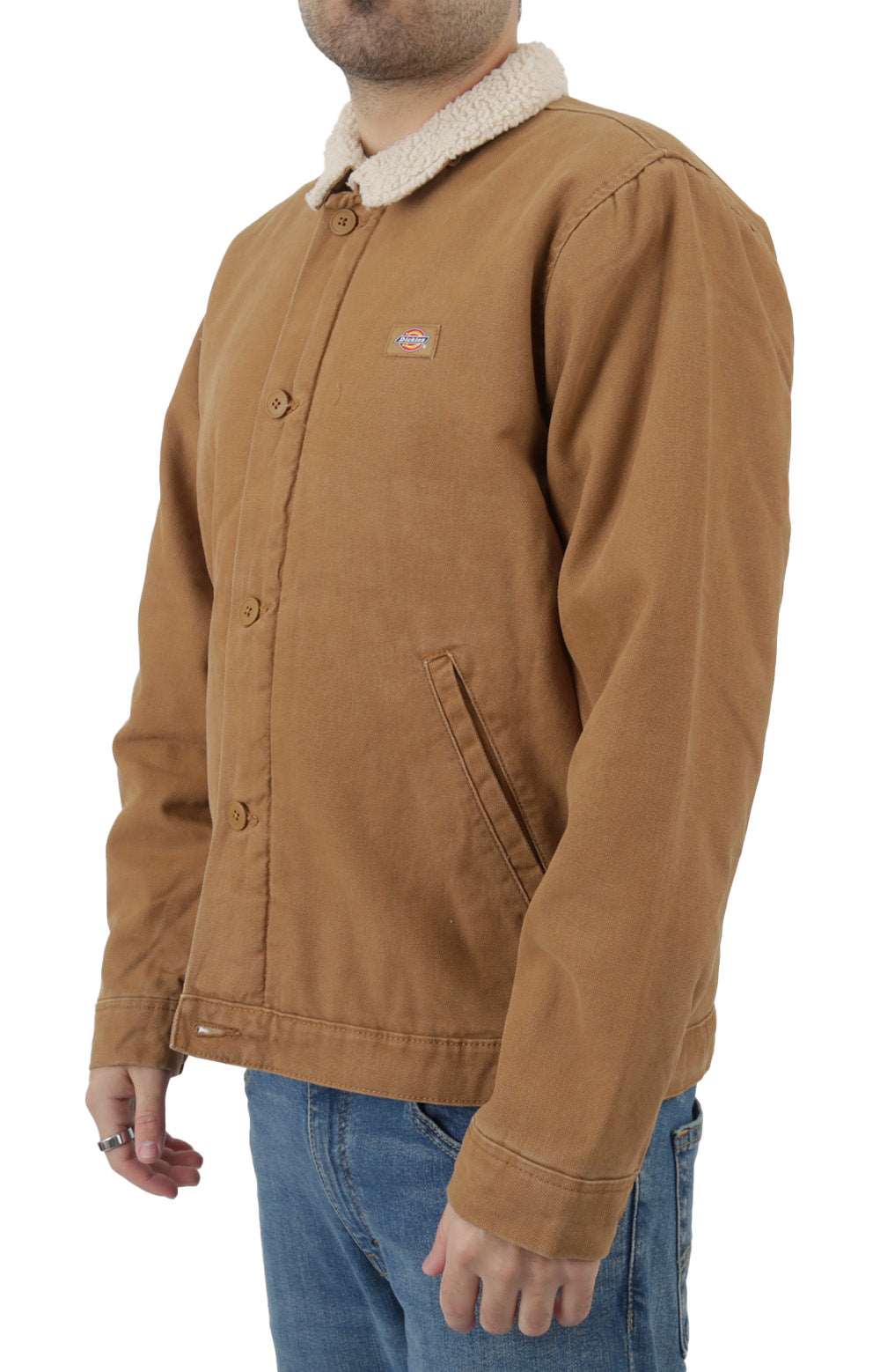 Warm and durable stonewashed brown duck canvas fleece jacket