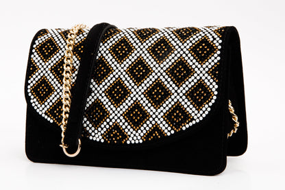 The Nampula Black Glitter Suede Leather Handbag