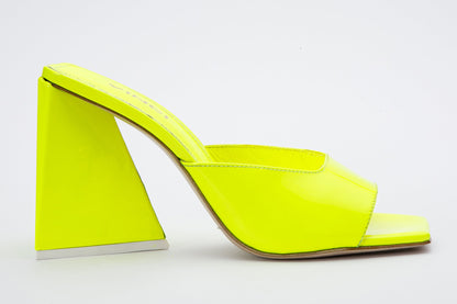 The Butterfly Block Heel Neon Yellow Patent Leather Sandal Final Sale!