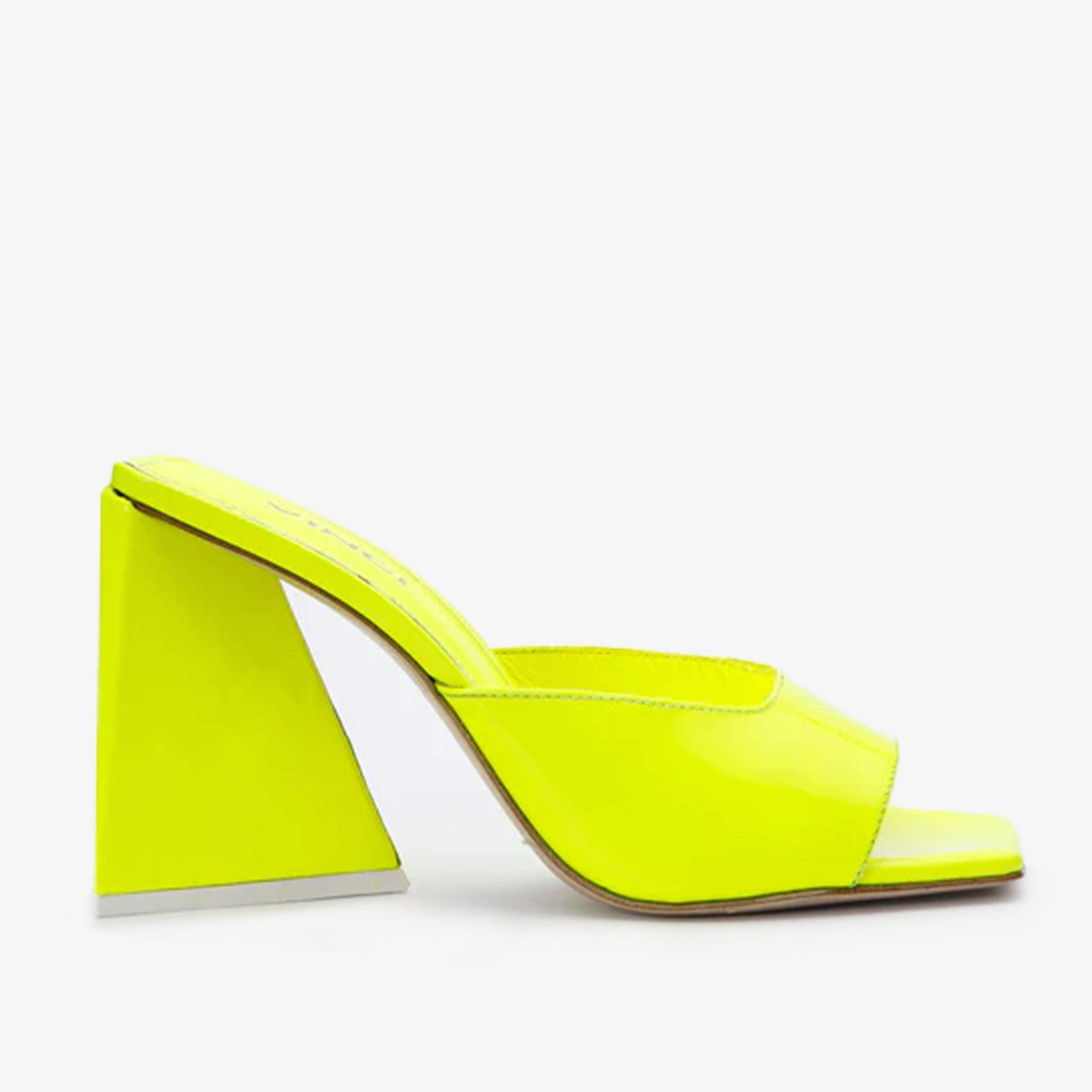 The Butterfly Block Heel Neon Yellow Patent Leather Sandal Final Sale!