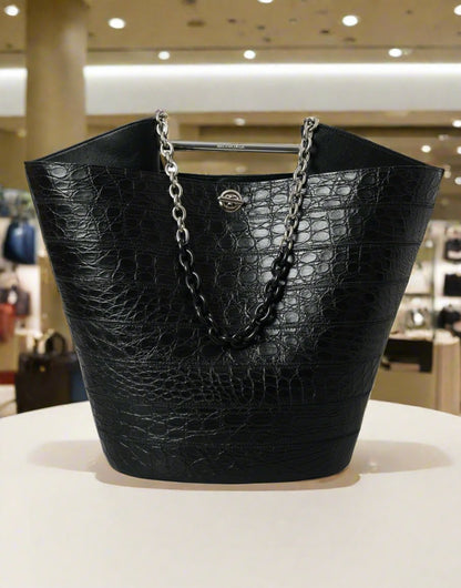 Balenciaga Crocodile Leather Maxi Bucket Bag Black