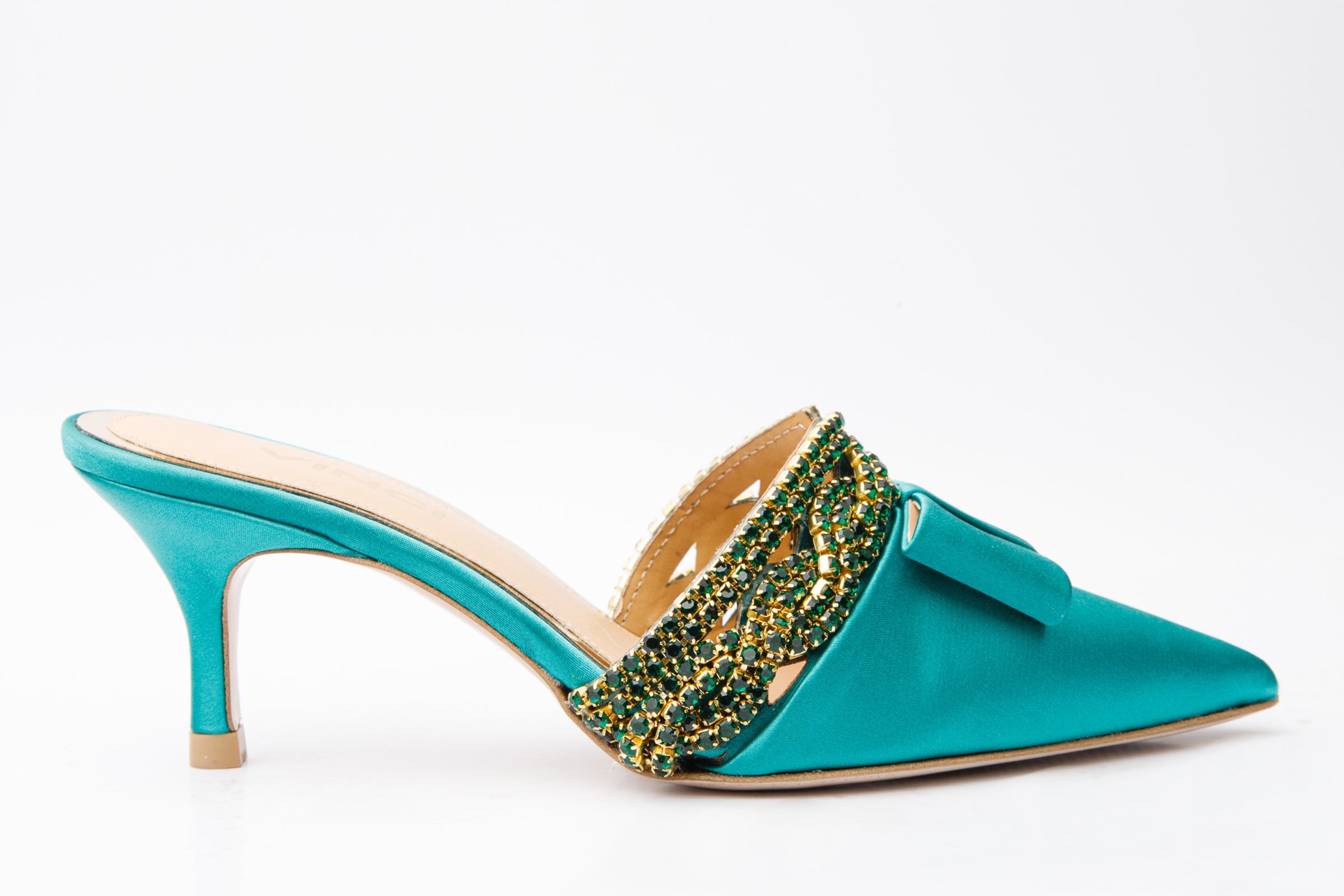 The Volga Green Leather Kitten Heel Pointy Toe Women Sandal Final Sale!