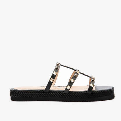 The Seul Black Leather Multi Strap Flat Women Sandal Final Sale!