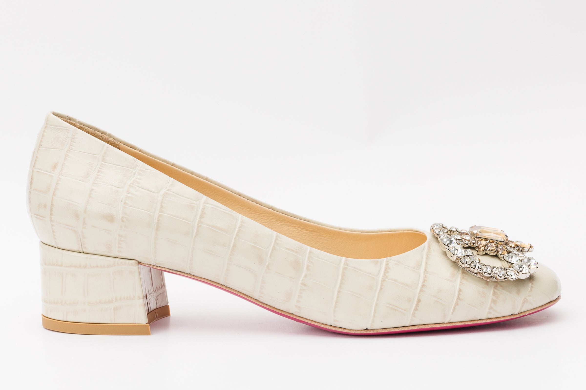 The Foggia Beige Leather Block Heel Pump Women Shoe