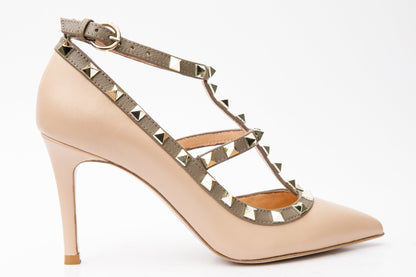 The Lulka Cream Spike Leather Pump Women Shoe
