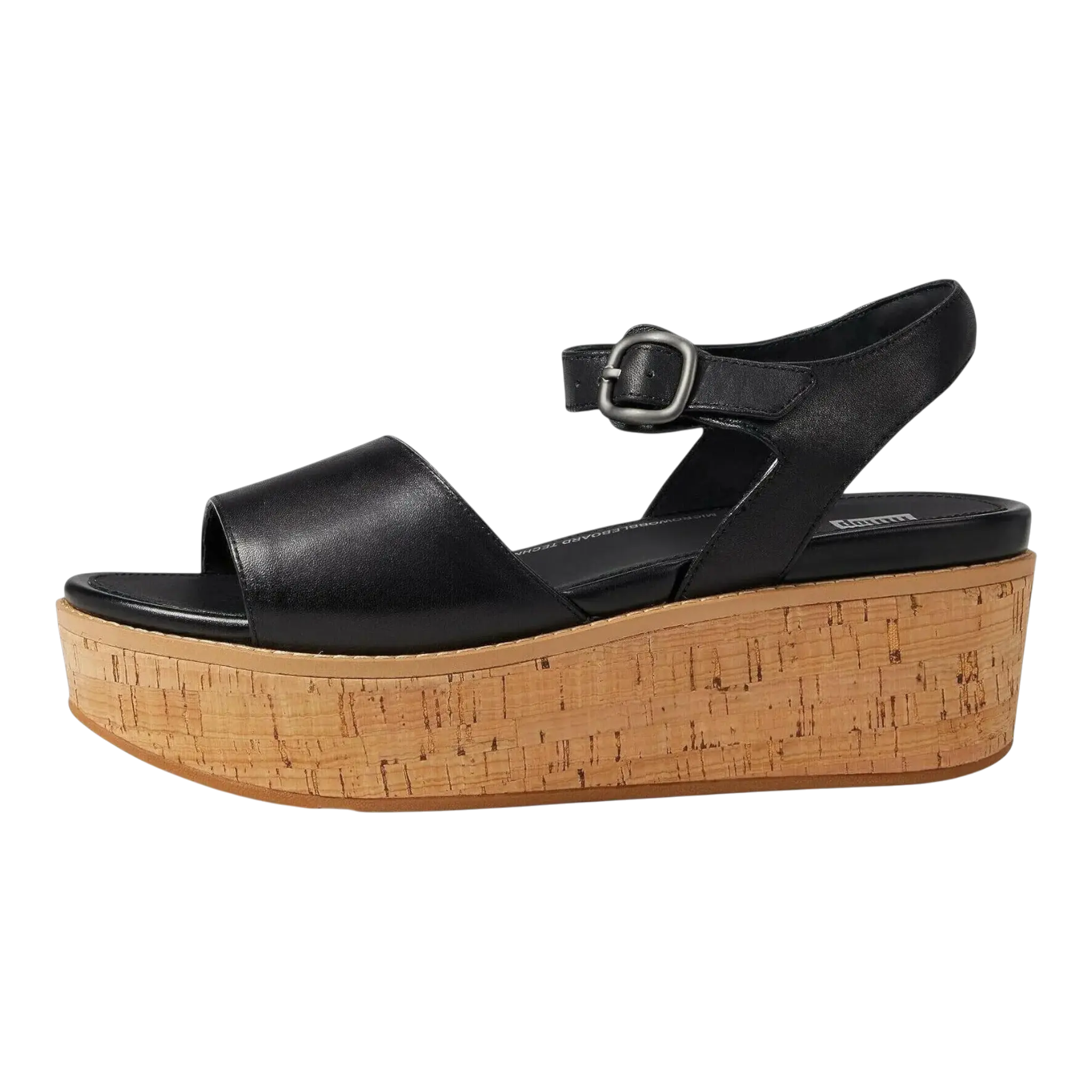 FitFlop Eloise Wedge Sandals Women's Black Leather Cork-Wrap Back-Strap