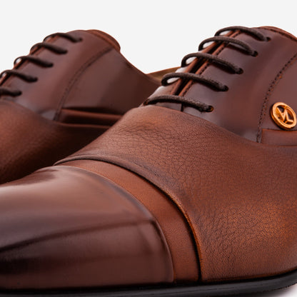 The Rockwell Handmade Tan Leather Cap Toe Oxford Men Shoe