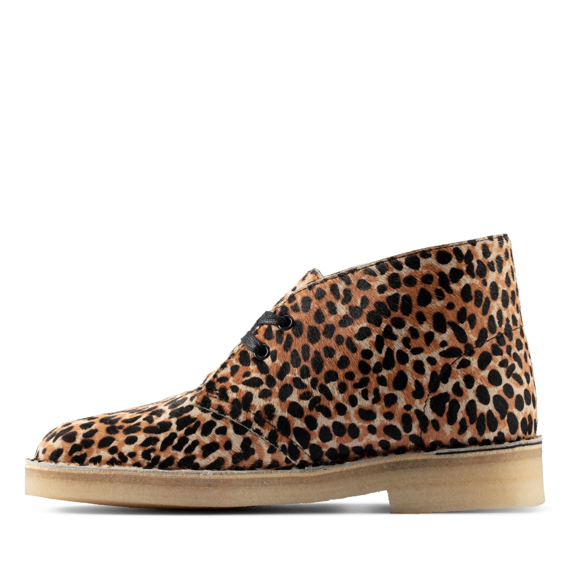 [26154161] WOMENS CLARKS DESERT BOOT LEOPARD PRINT PONY