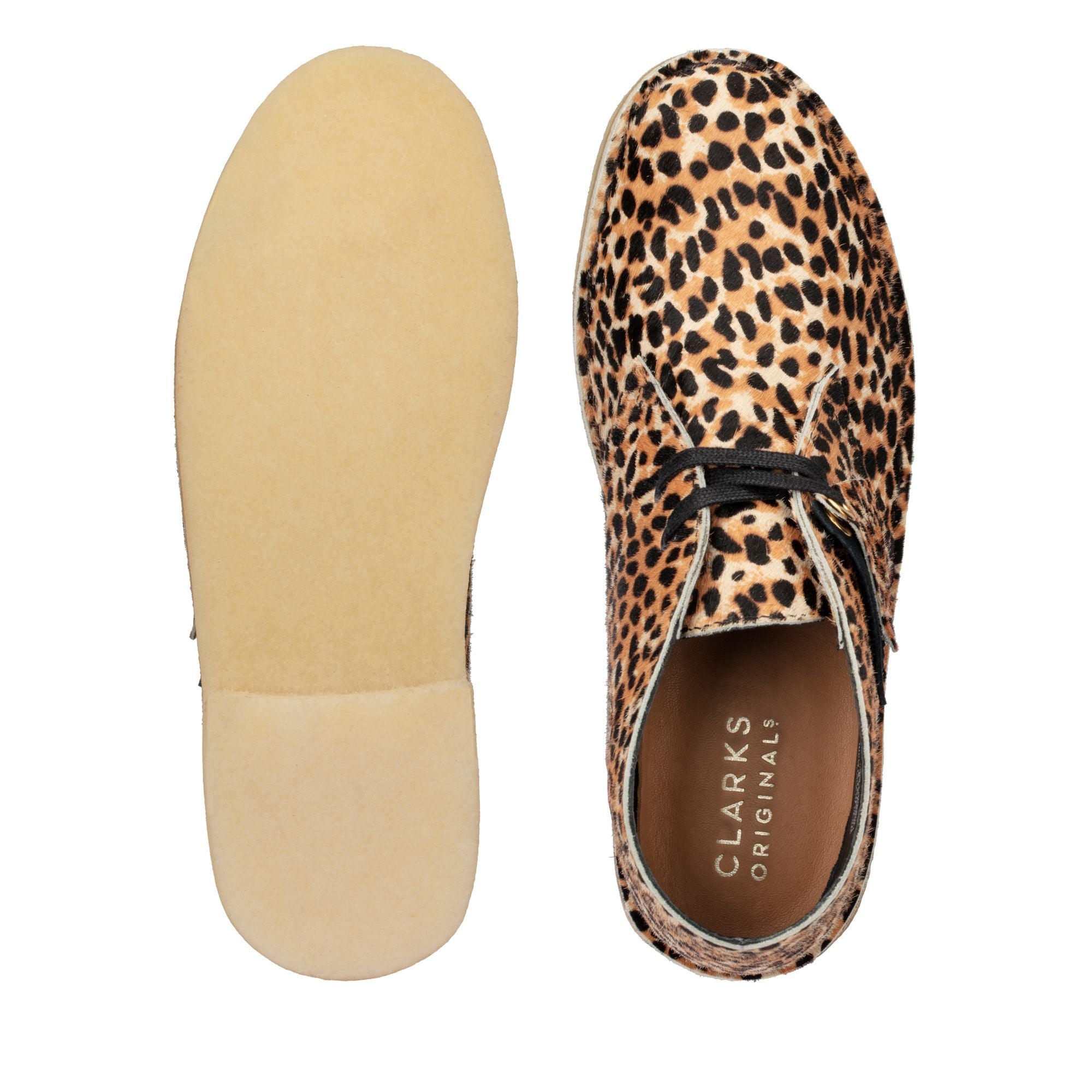 [26154161] WOMENS CLARKS DESERT BOOT LEOPARD PRINT PONY