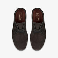 Thumbnail for A close-up image of the classic men's Clarks Desert Coal shoes in black suede, featuring a comfortable and timeless design