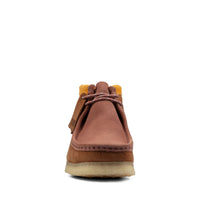 Thumbnail for A close-up image of the [26163074] MENS CLARKS WALLABEE BOOT in brown suede, featuring a moccasin-inspired silhouette and sturdy crepe sole