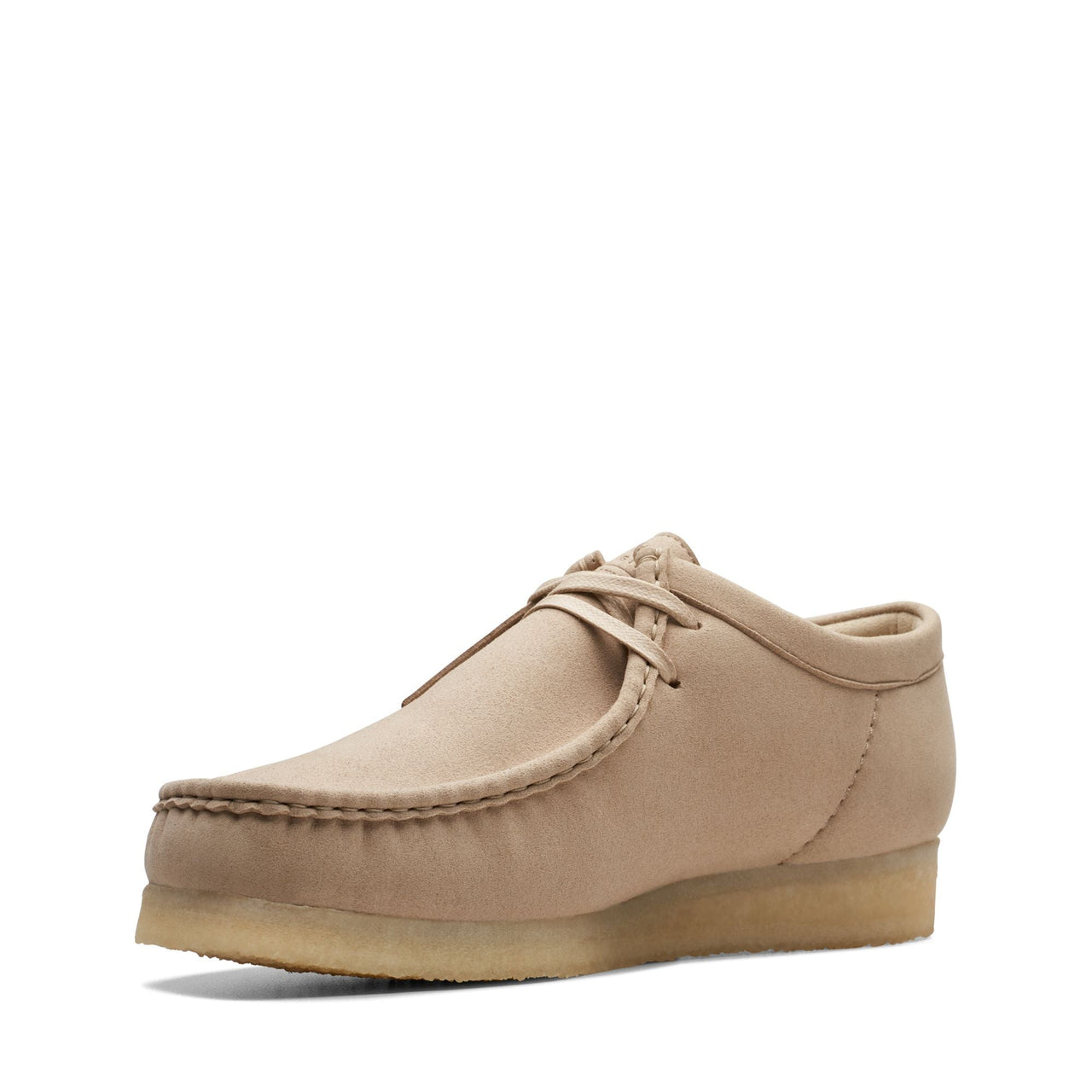 Alt text: A pair of men's Clarks Wallabee shoes in a rich brown suede material, featuring the signature moccasin toe and crepe sole for timeless style and all-day comfort