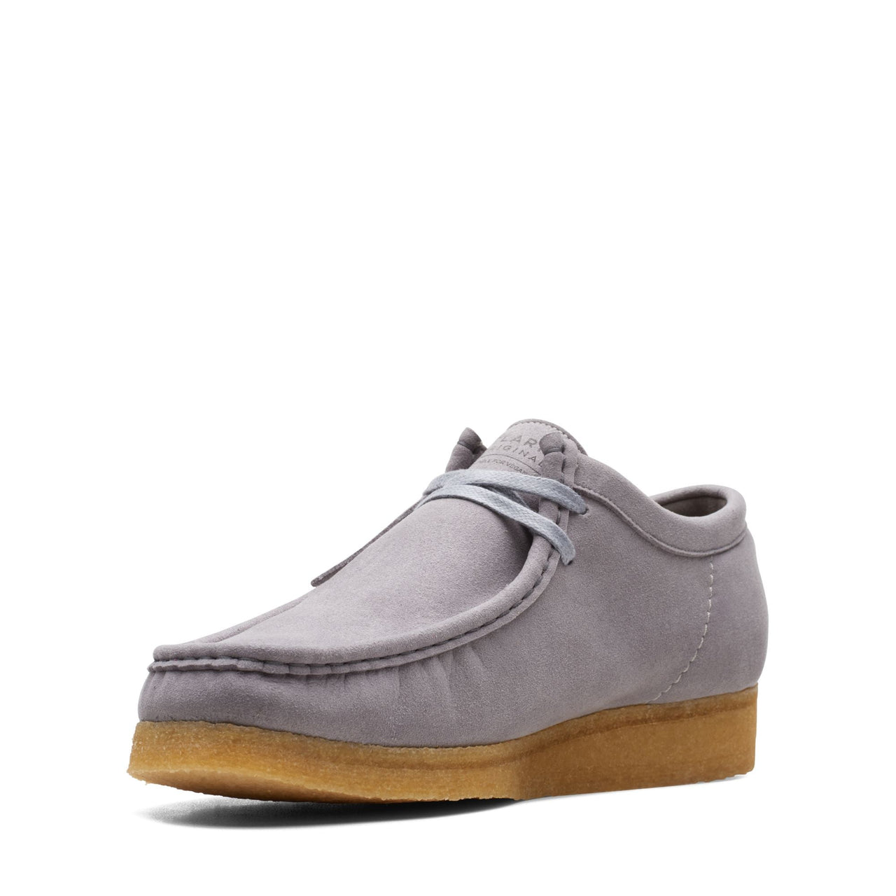 Top view of [26165991] MENS CLARKS WALLABEE in navy blue nubuck, featuring a round toe and traditional lace-up system