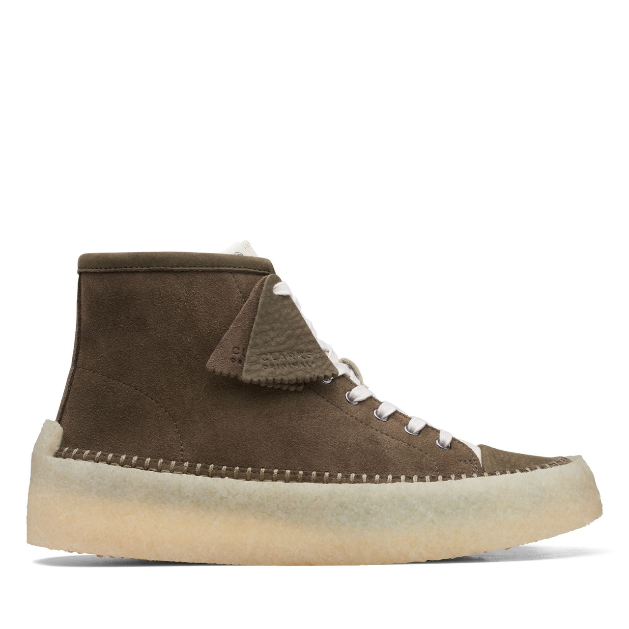 MENS CLARKS CARAVAN MID shoe with brown leather upper and lace-up design