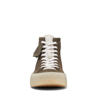 Thumbnail for Close-up of MENS CLARKS CARAVAN MID detailing the stitching and Clarks logo