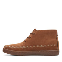 Thumbnail for A pair of brown leather men's Clarks Hodson Mid boots with laces and a sturdy sole