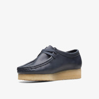 Thumbnail for Womens Clarks Wallabee in Navy Leather, styled with casual outfit for everyday wear