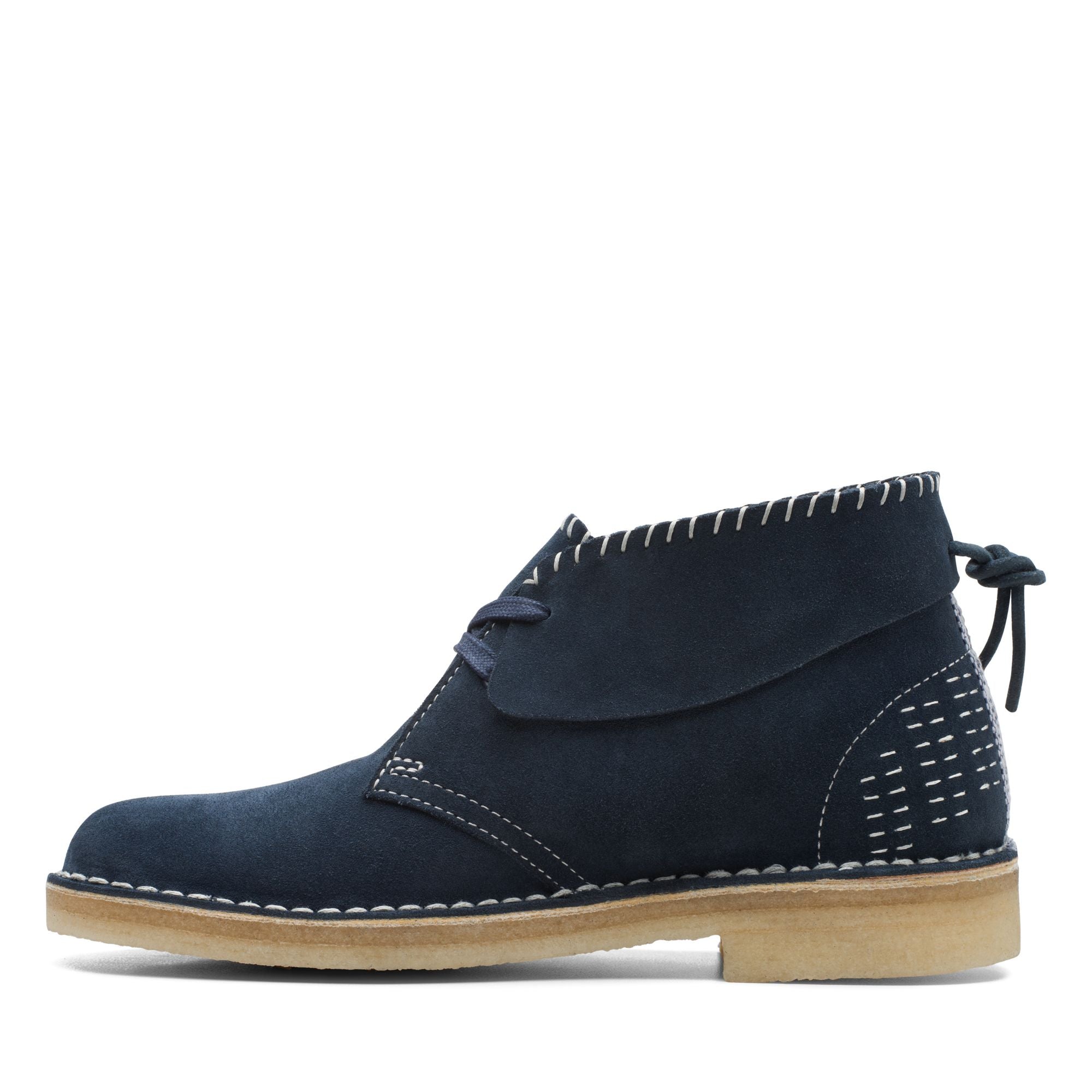 [26168787] WOMENS CLARKS DESERT BOOT NAVY SASHIKO