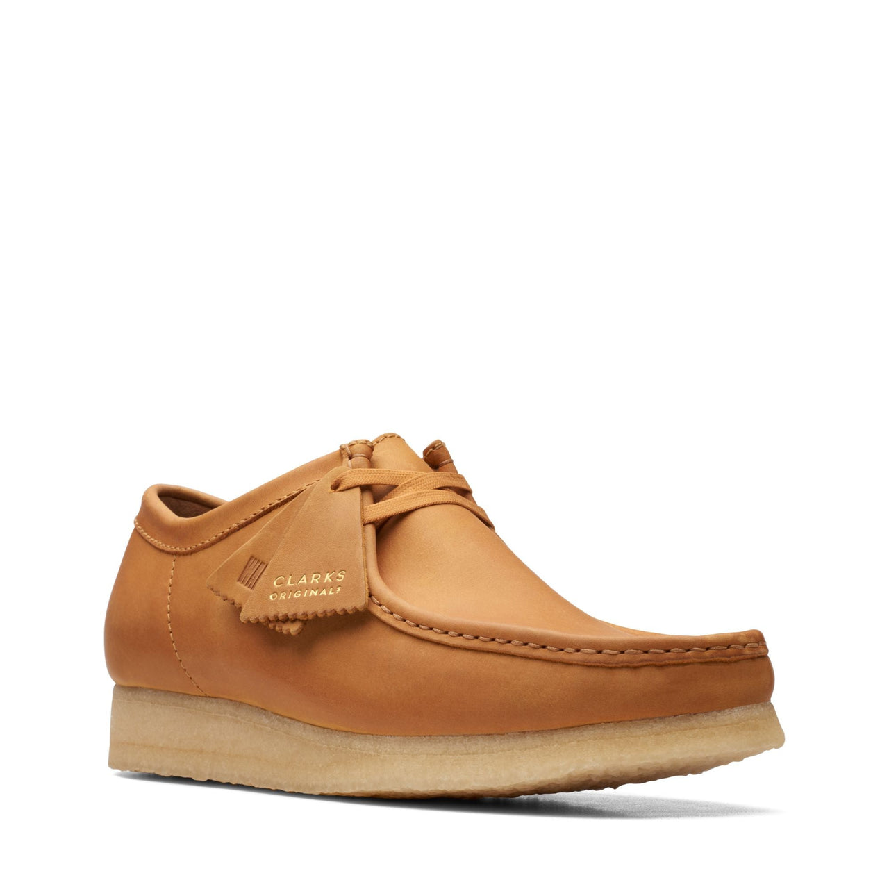 Close-up of MENS CLARKS WALLABEE shoes in brown suede