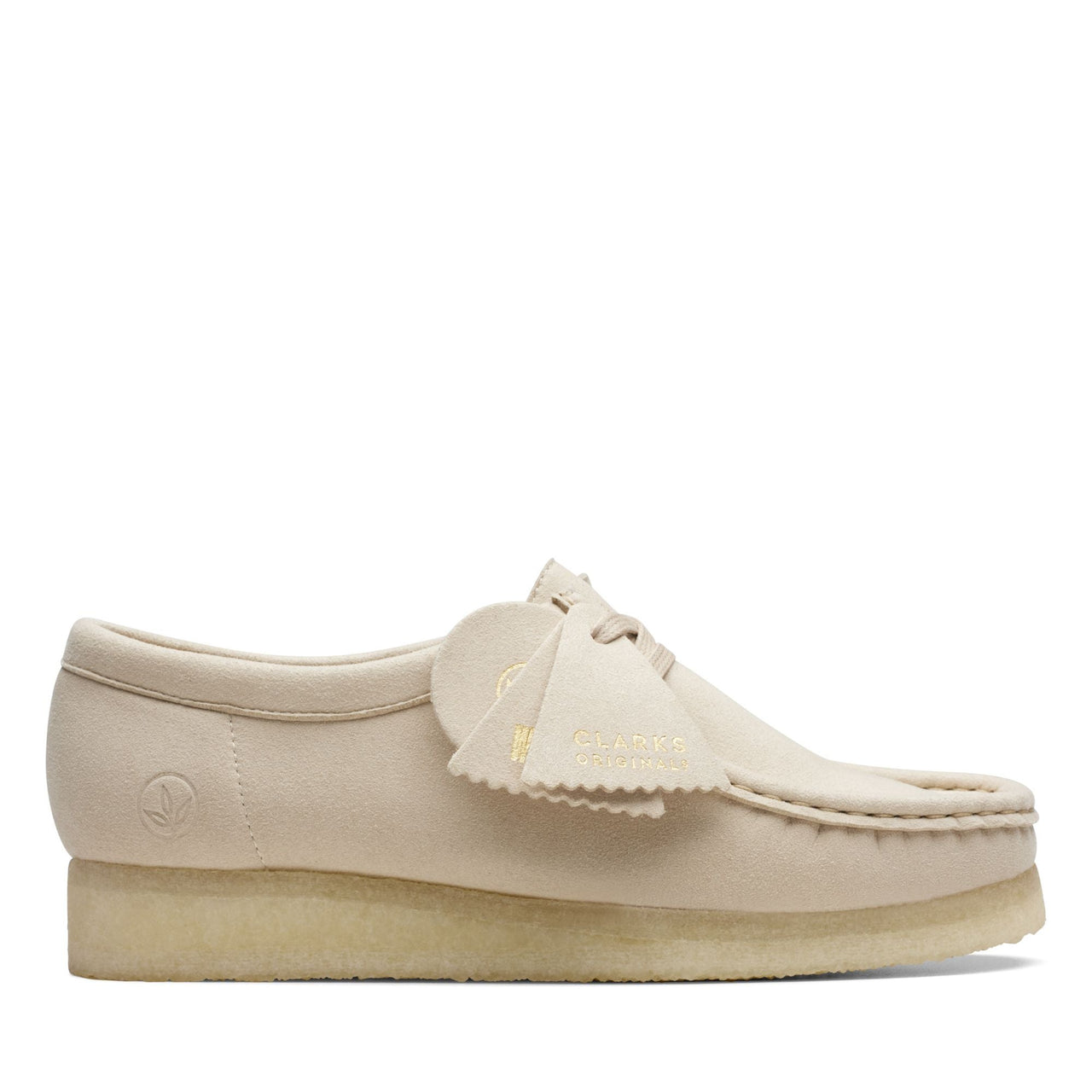 WOMENS CLARKS WALLABEE in beige suede with crepe sole and laces