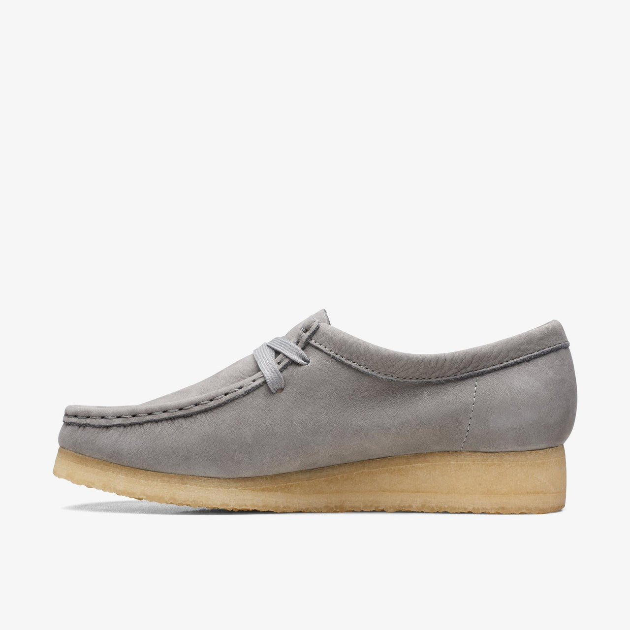 Stylish and comfortable Women's Clarks Wallabee shoes in grey nubuck material