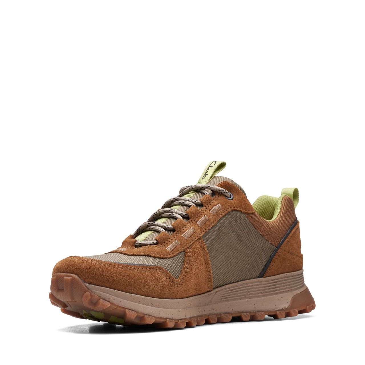 High angle view of the cushioned insole and arch support of Mens Clarks Atltrekwalkwp shoes