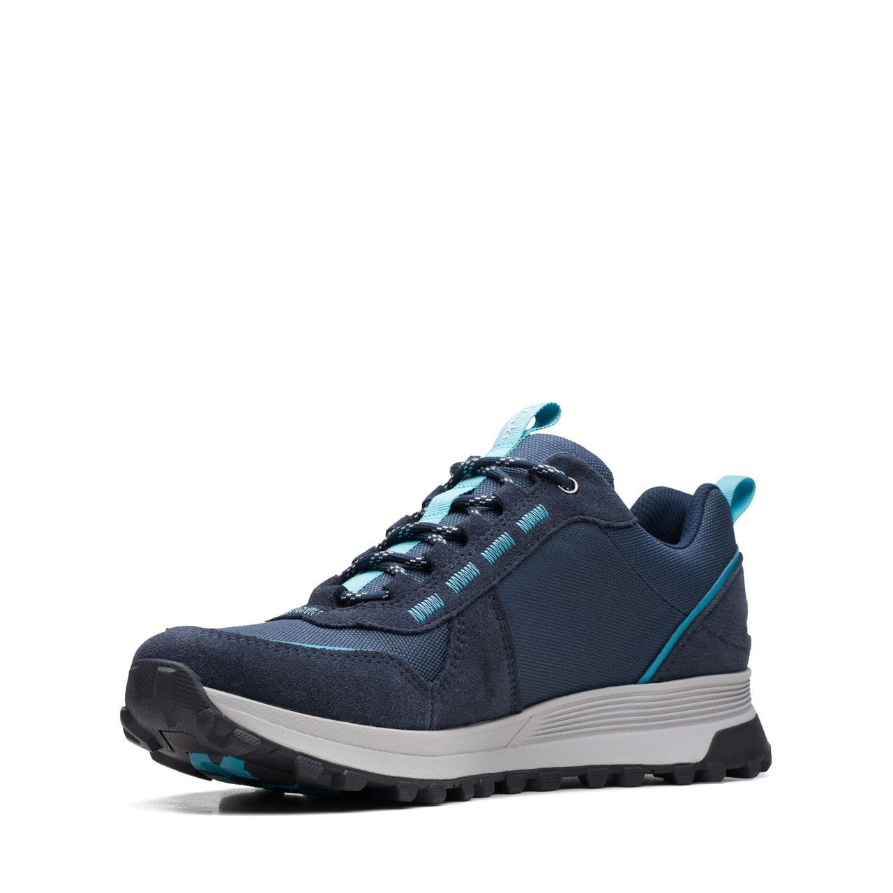 Pair of MENS CLARKS ATLTREKWALKWP shoes on a rocky trail