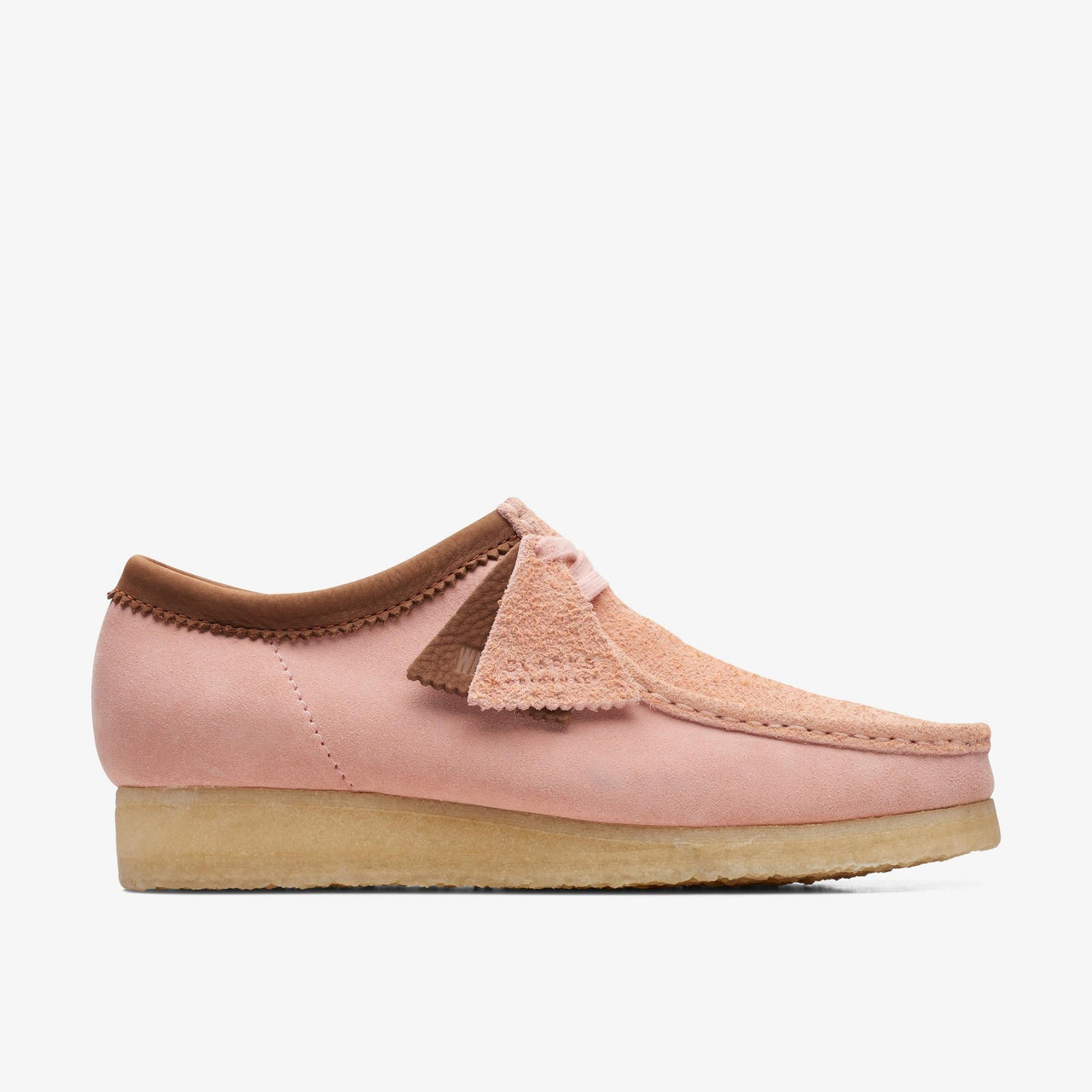 Mens Clarks Wallabee Pink Combi Suede Shoe with Crepe Sole