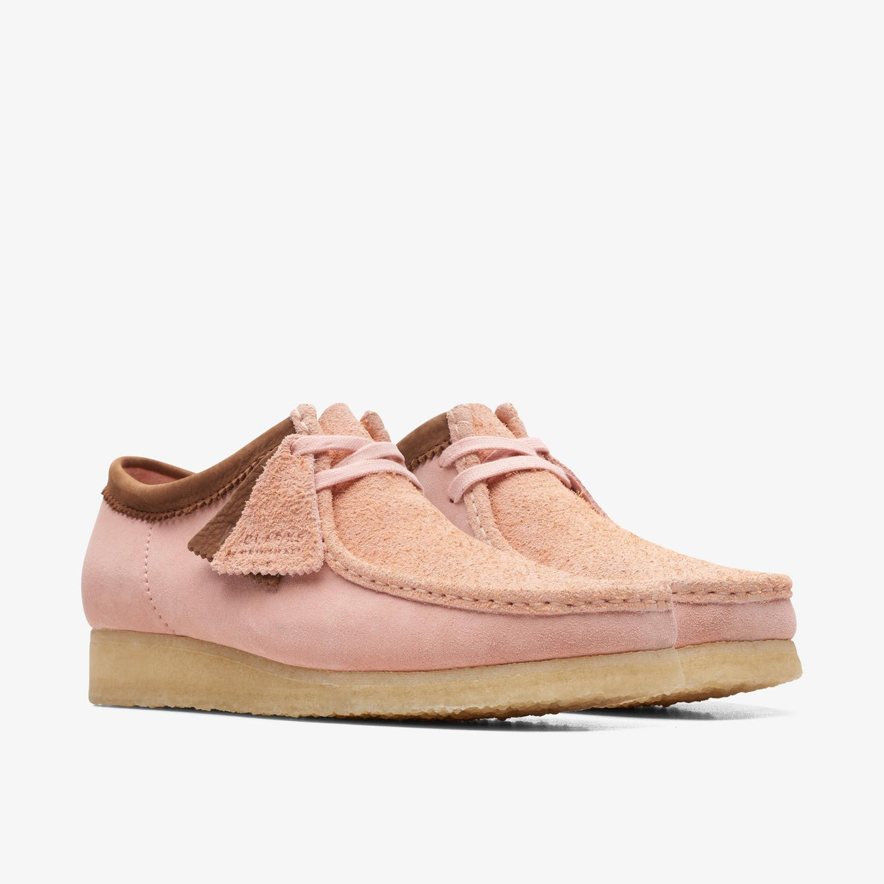 Stylish mens Clarks Wallabee in pink suede with classic design