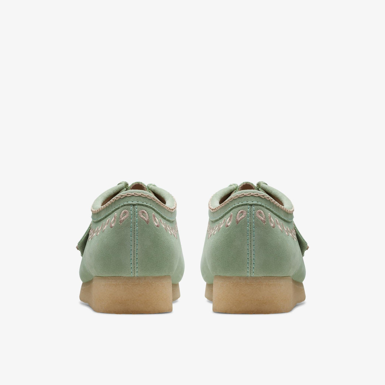 Fashionable Mens Clarks Wallabee in Green with Unique Embroidery Design