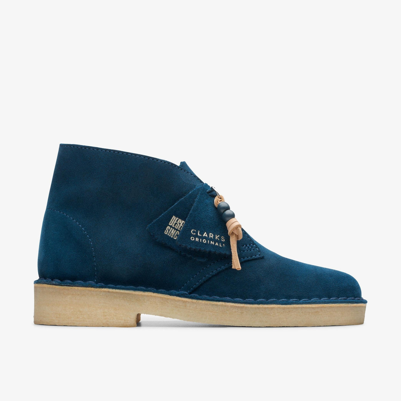 Women's Clarks Desert Boot in deep blue suede with comfortable fit and stylish design