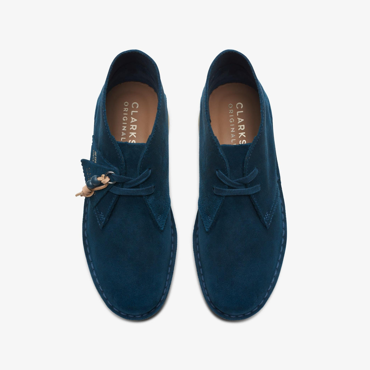 Stylish and timeless Womens Clarks Desert Boot in deep blue suede