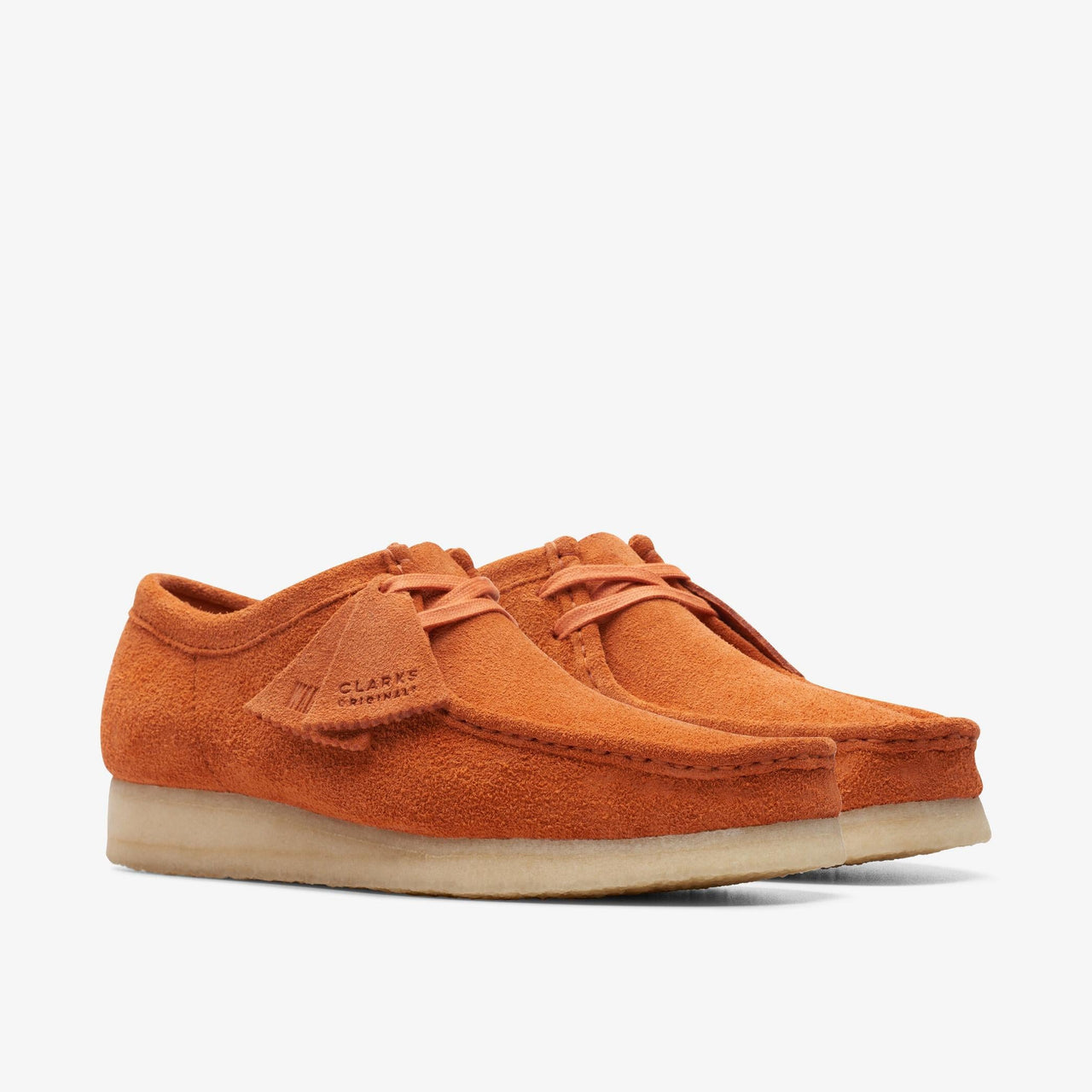 Stylish and versatile mens Clarks Wallabee Burnt Orange shoes