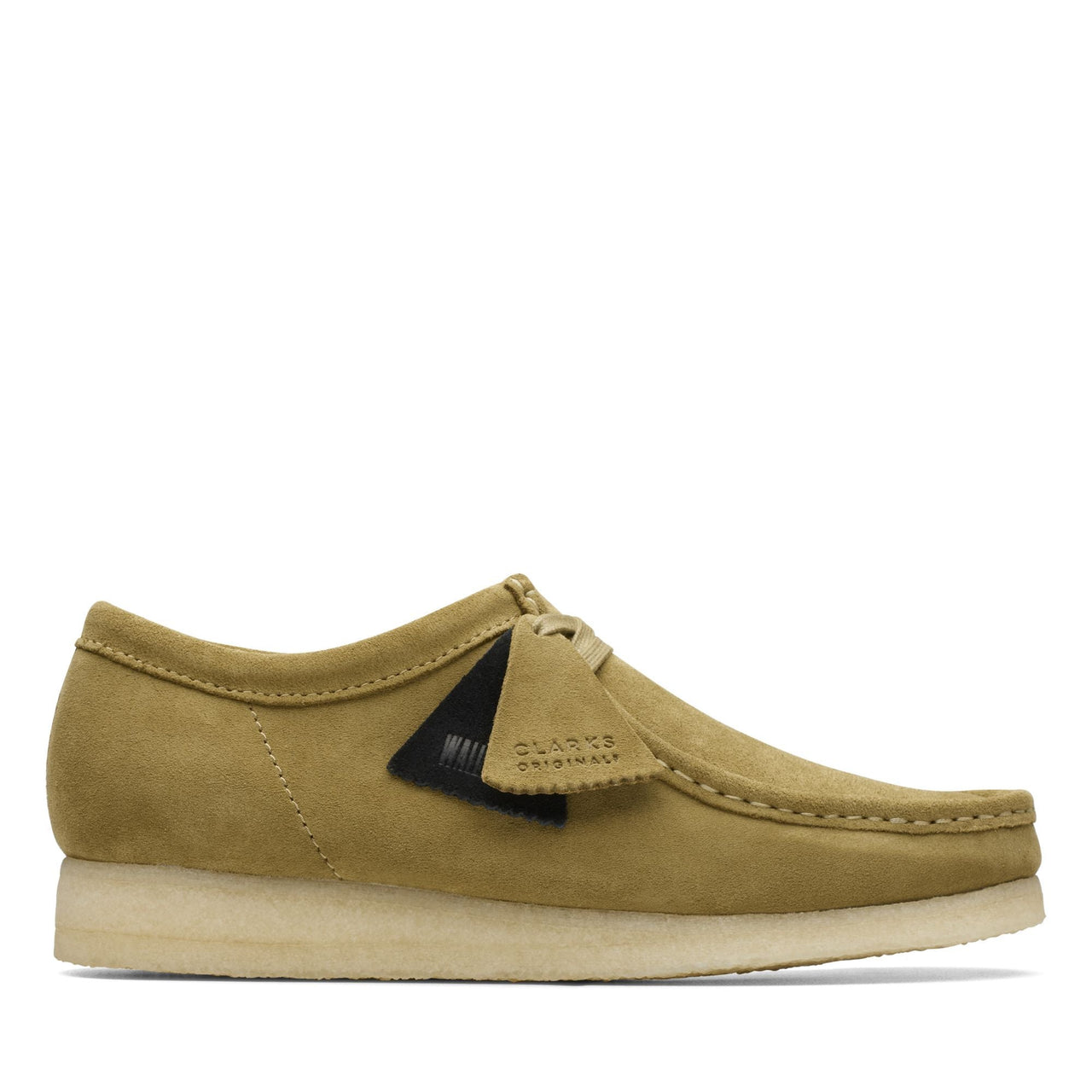 A close-up image of the classic Clarks Wallabee shoe in men's sizing