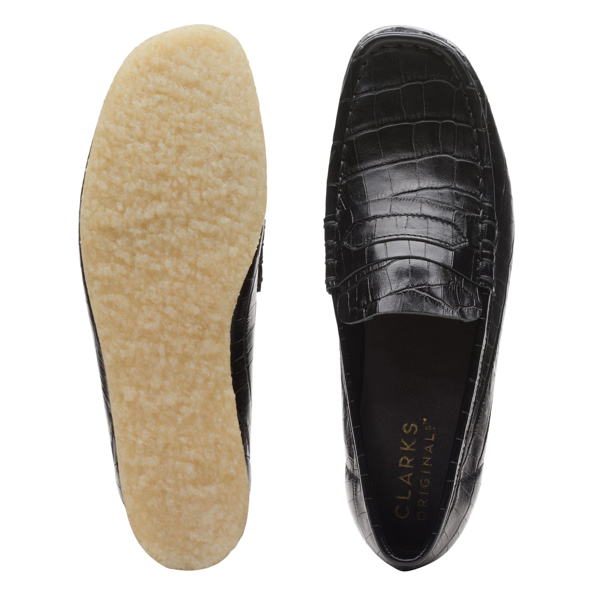 [26174016] WOMENS CLARKS WALLABEELOAFER BLACK CROC